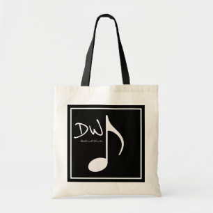 Personalized graphic music note on black tote bag