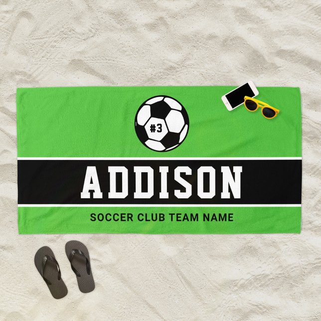 Personalized Grass Green Soccer Player Name Beach Towel (Creator Uploaded)