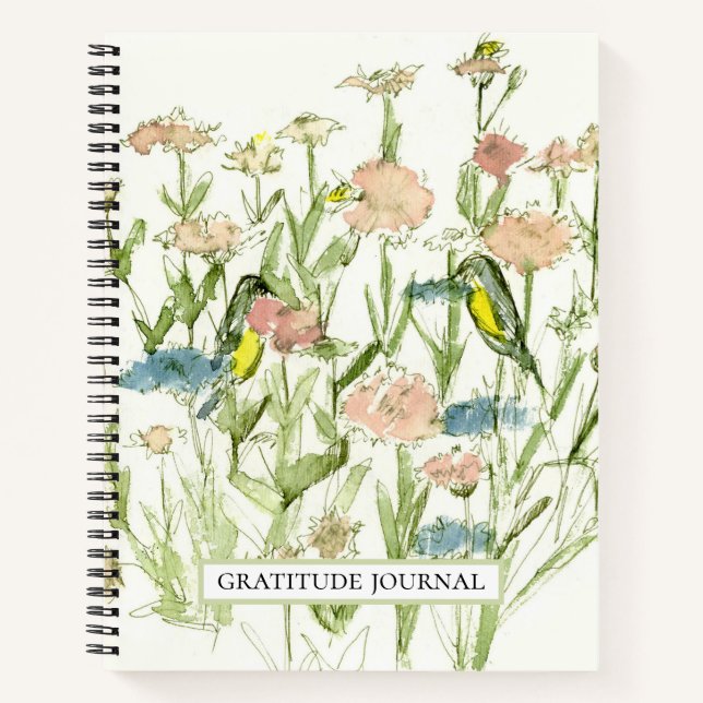 Personalized Gratitude Journal Bird Finches Flower (Front)