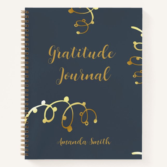 Personalized Gratitude Journal, Blue With Gold  Notebook (Front)
