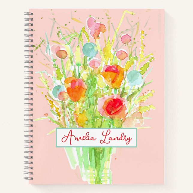 Personalized Gratitude Journal Flower Bouquet Pink (Front)