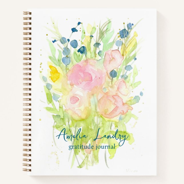 Personalized Gratitude Journal Pink Rose Bouquet (Front)