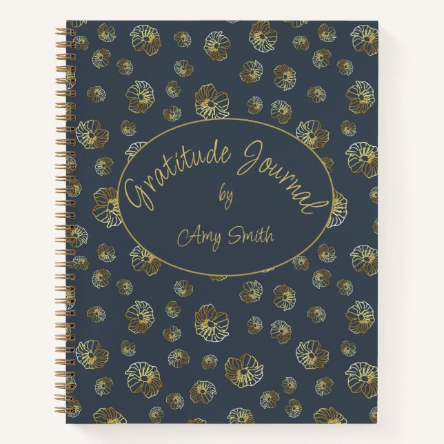 Personalized Gratitude Journal With Gold Flowers (Front)