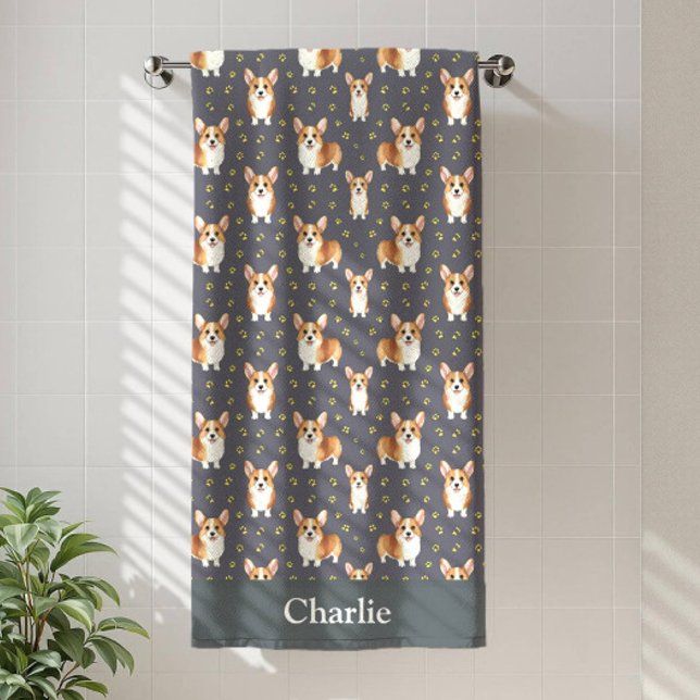 Personalized Gray Corgi Dog Beach Towel (Creator Uploaded)