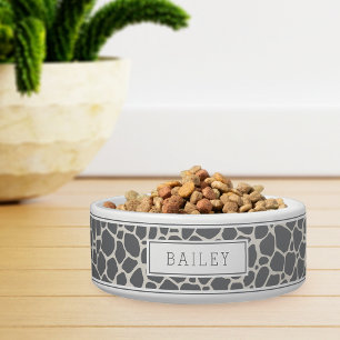 Personalized Gray Giraffe Animal Print Pet Bowl