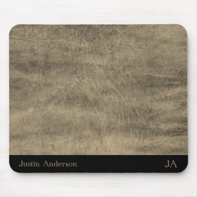 Personalized Gray Leather Mouse Mat with Initials (Front)