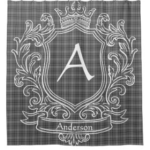 Personalized Gray Tartan Plaid Shower Curtain