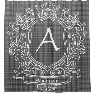 Personalized Gray Tartan Plaid Shower Curtain