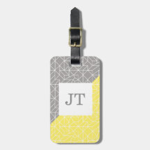 Personalized Gray & Yellow Geometric Luggage Tag