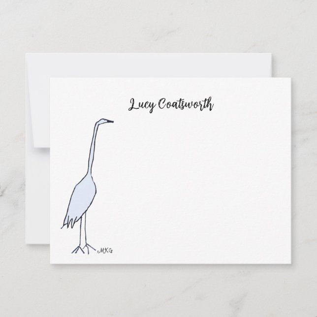 Personalized Great Blue Heron Boho Bird Artwork Card (Front)