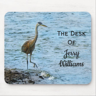 Personalized Great Blue Heron Fishing Mouse Pad