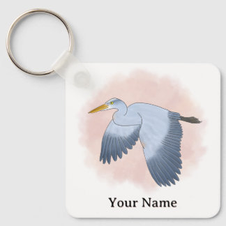 Personalized Great Blue Heron Pink Background Keychain