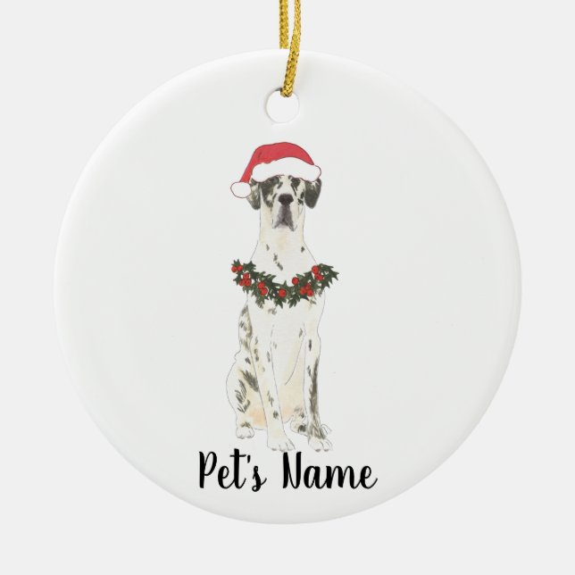 Personalized Great Dane (Harlequin) Ceramic Ornament (Front)