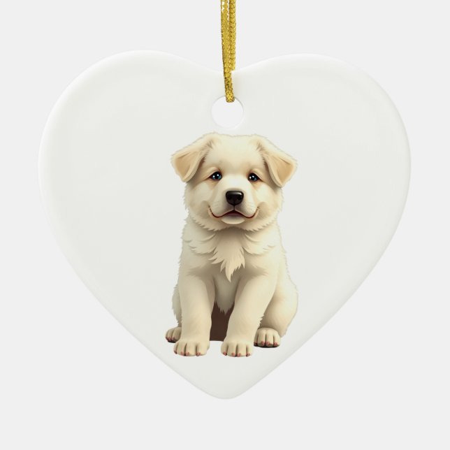 Personalized Great Pyrenees Puppy Ceramic Ornament (Front)