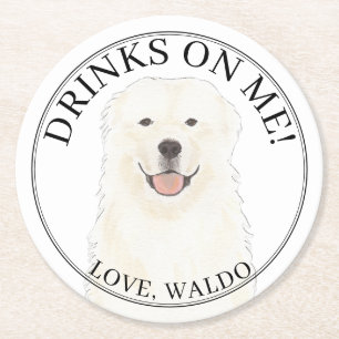 Personalized Great Pyrenees Wedding  Round Paper Coaster