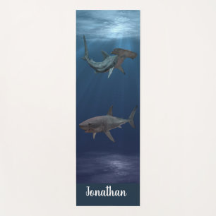 Personalized Great White and Hammerhead Sharks Yoga Mat