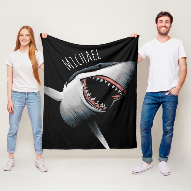 Personalized Great White Shark fleece blanket (In Situ)