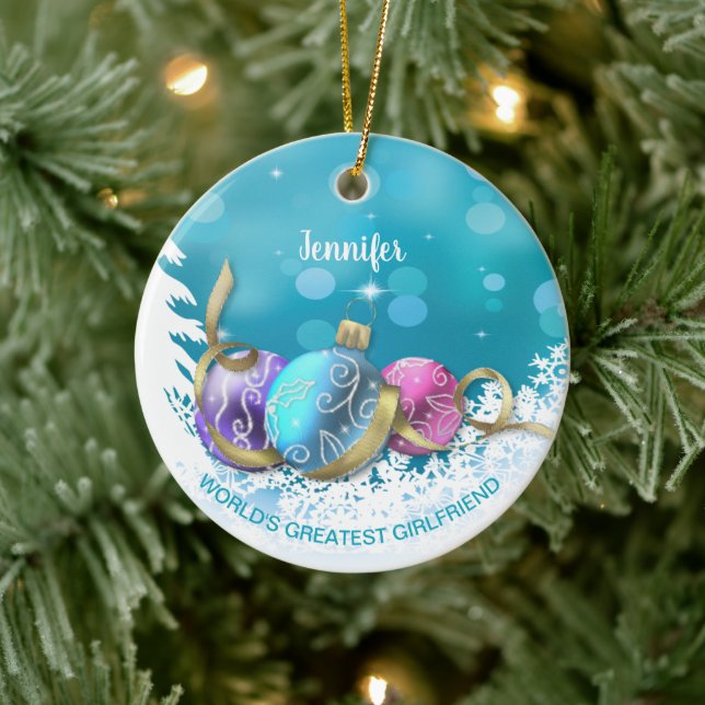 Personalized Greatest Girlfriend Christmas   Ceramic Ornament (Tree)