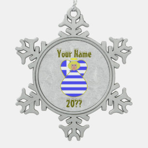 Personalized Greek Angel Flag Blonde Hair Snowflake Pewter Christmas Ornament