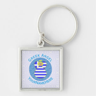 Personalized Greek Blonde Angel Flag Keychain
