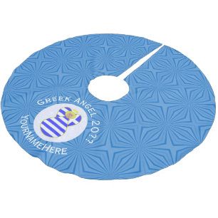 Personalized Greek Blonde Angel Hanukkah Flag Brushed Polyester Tree Skirt