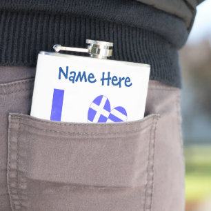 Personalized Greek Love Flag Heart Hip Flask