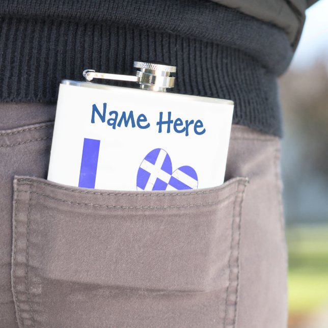 Personalized Greek Love Flag Heart Hip Flask (In Situ)