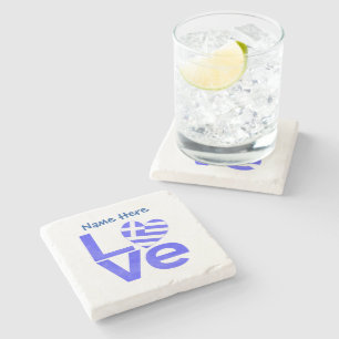 Personalized Greek Love Flag Heart  Stone Coaster