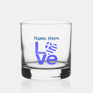 Personalized Greek Love Flag Heart Whiskey Glass