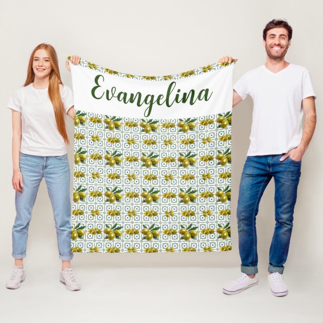 Personalized Greek Tiled Olives Fleece Blanket (In Situ)