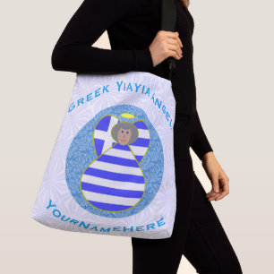 Personalized Greek Yiayia Angel Flag Crossbody Bag