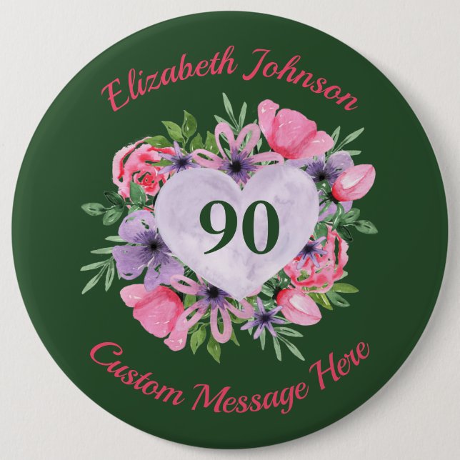 Personalized Green 90th Birthday Button (Front)