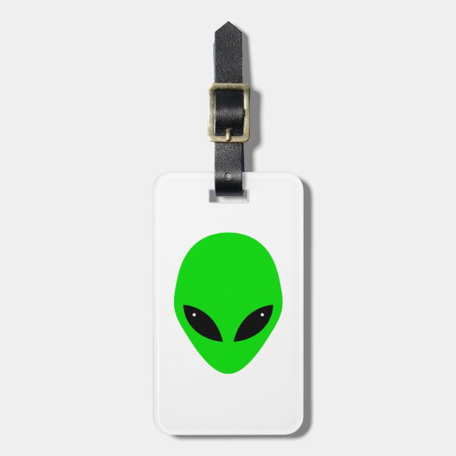 personalized Green Alien Head Luggage Tag (Front Vertical)