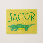 Personalized Green Alligator Crocodile Child's Jigsaw Puzzle<br><div class="desc">Puzzle design features an original marker illustration of a green and yellow alligator (or crocodile!) Just personalize with your child's information.

This illustration is also available on other products. Don't see what you're looking for? Need help with customization? Contact Rebecca to have something designed just for you.</div>