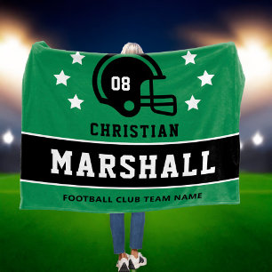 Personalized Green and Black Football Player Name Fleece Blanket