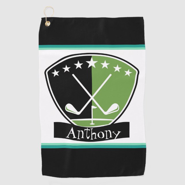 Personalized Green And Black   Golf Towel (Front)