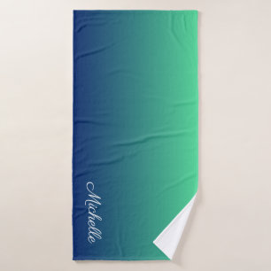 Personalized green and blue ombre bath towel