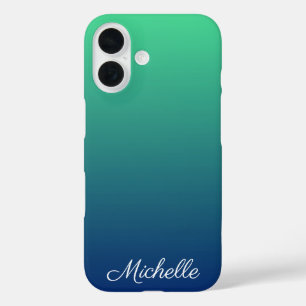 Personalized green and blue ombre iPhone 16 case