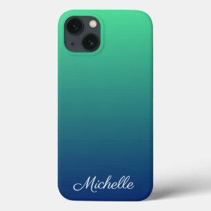 Personalized green and blue ombre Case-Mate iPhone iPhone 13 Case