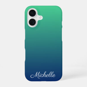 Personalized green and blue ombre iPhone 16 case