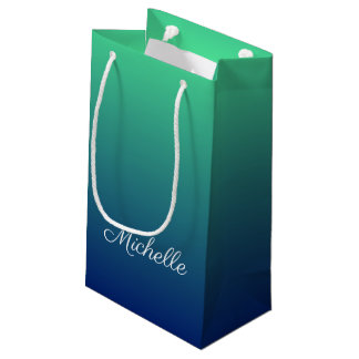 Personalized green and blue ombre small gift bag