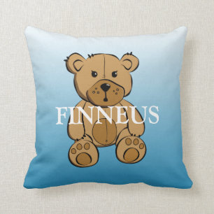Personalized Green and Blue Striped Teddy Bear Throw Pillow