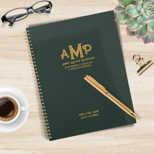 Personalized Green and Gold 3 Letter Monogram Logo Planner