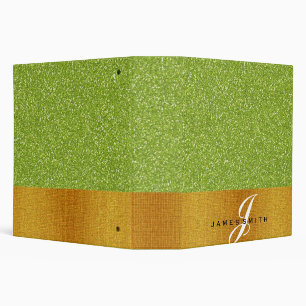Personalized Green and Gold Faux Confetti Glitter Binder