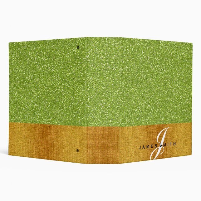 Personalized Green and Gold Faux Confetti Glitter Binder (Background)