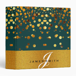 Personalized Green and Gold Faux Confetti Glitter Binder