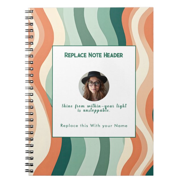 Personalized Green and Orange Wave Patterned  Notebook (Front)