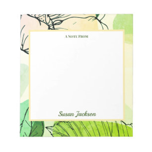 Personalized Green and Peach Floral Notepad