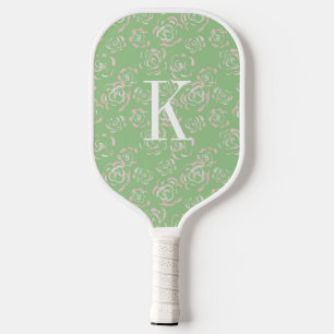 Personalized Green and Pink Floral Monogram Pickleball Paddle