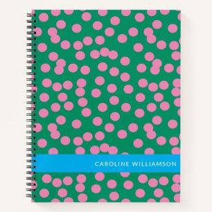Personalized Green and Pink Polka Dot Stylish Notebook